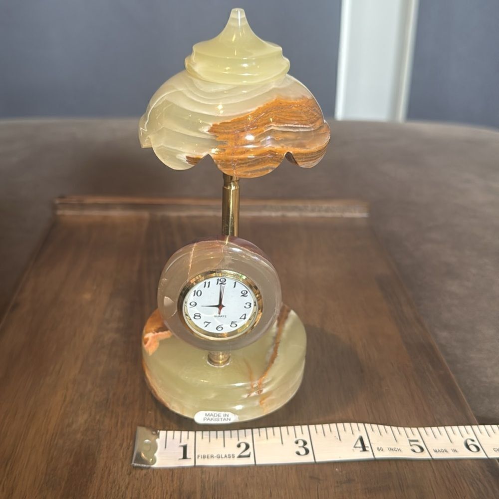 Carved Natural Stone Decorative Umbrella Clock Gift Desk or Mantle Decor NEW - Picture 7 of 9